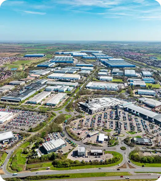Aerial view of industrial parking lot
